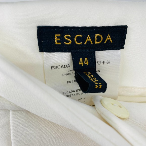 Escada Turka Buckle Hem Cropped Trousers Cream Off White Pants Flat Front Sz 14 - Picture 3 of 14